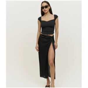 Reformation Sophia Midi Sheer Skirt 4 High Slit Black Front Knot Sexy